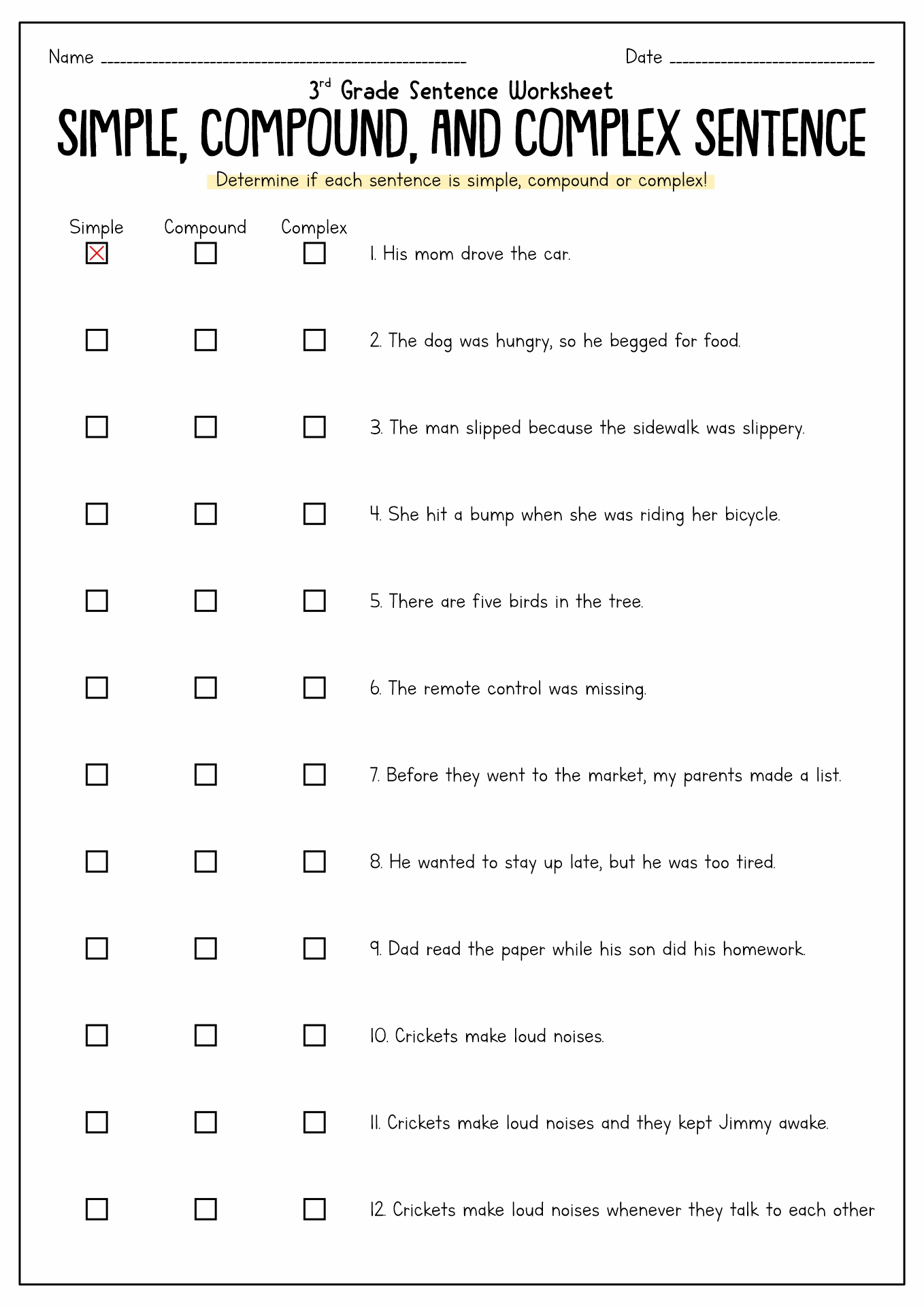compound and complex sentences worksheets