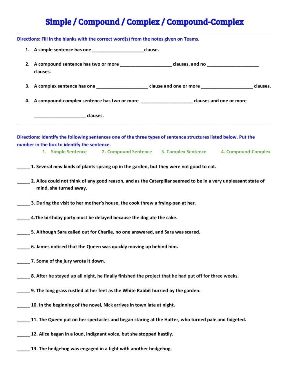 identifying simple compound complex sentences