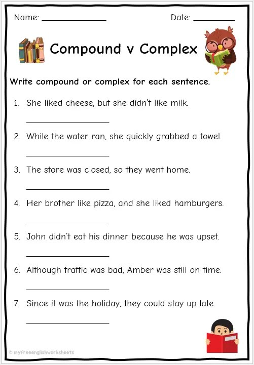 Simple Compound Complex Sentences Worksheets English Worksheets 