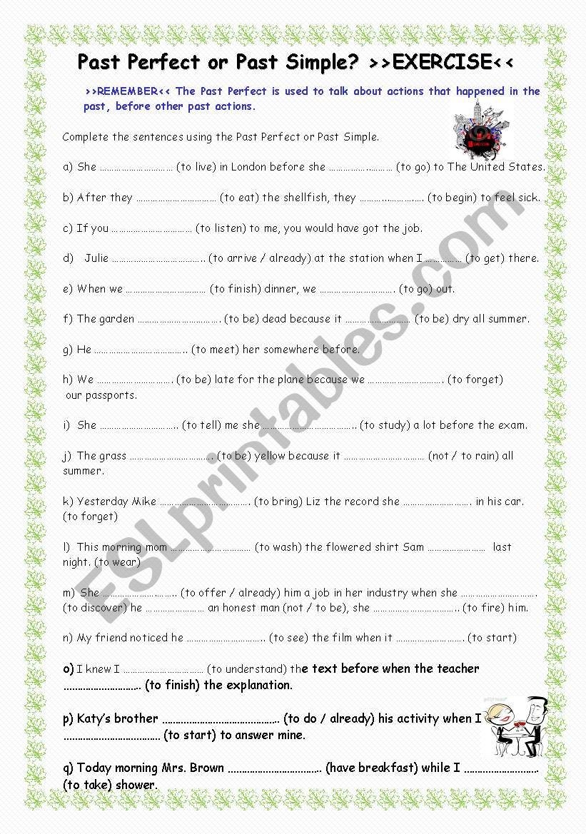 Simple Past And Past Perfect Exercises