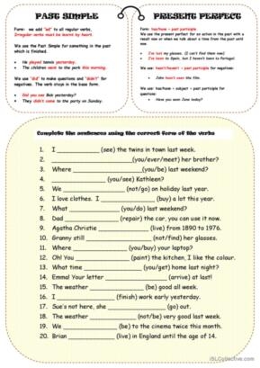 Simple Past And Present Perfect Tense Worksheet Pdf Infoupdate