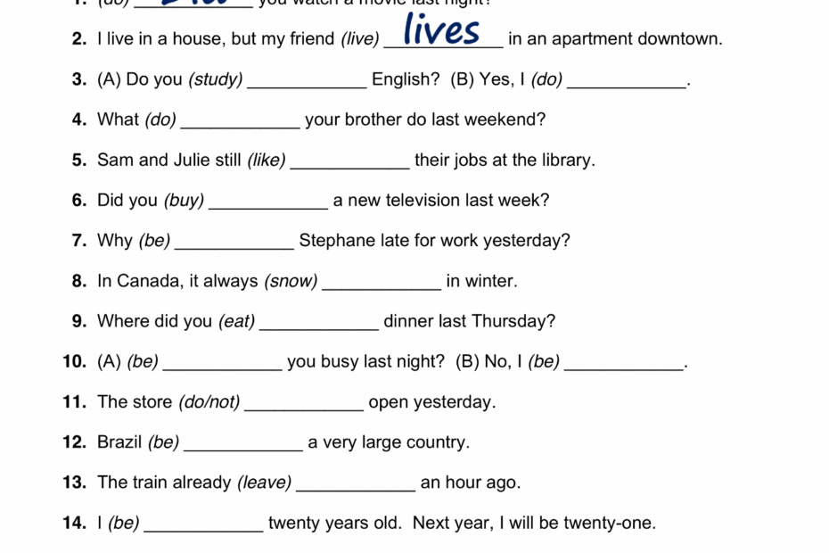 Simple Past Tense Test Worksheet Simple Past Tense Past Tense Past