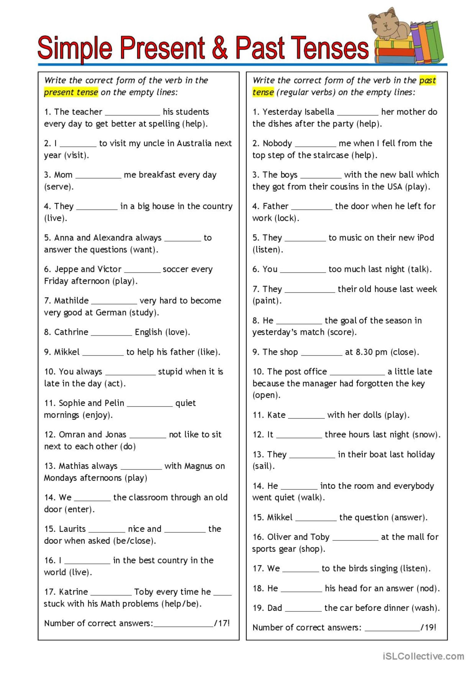 Simple Past X Simple Present Simple Past Tense Worksheet Sim