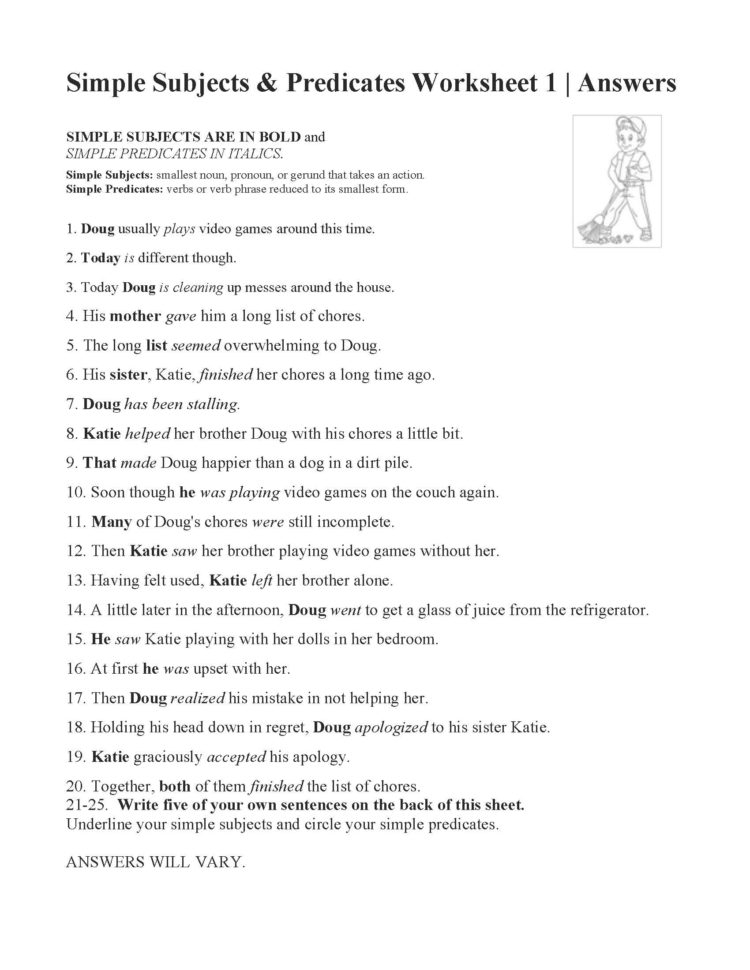 simple subject and predicate printable