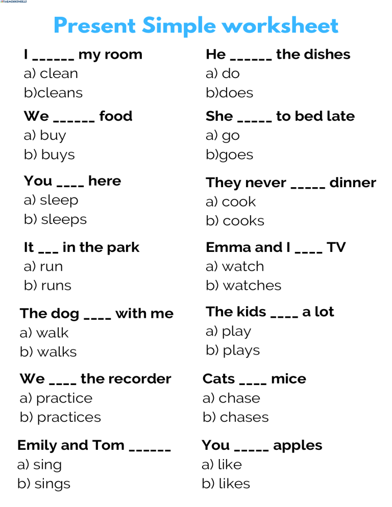 Simple Present Exercise Sheet Present Simple Teachers Vrogue co