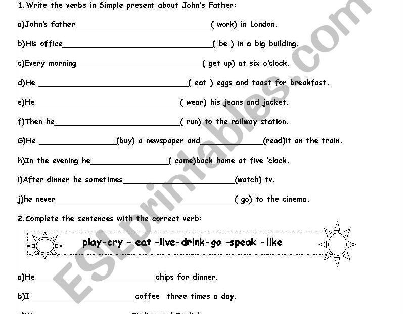 Simple Present Exercises Worksheet