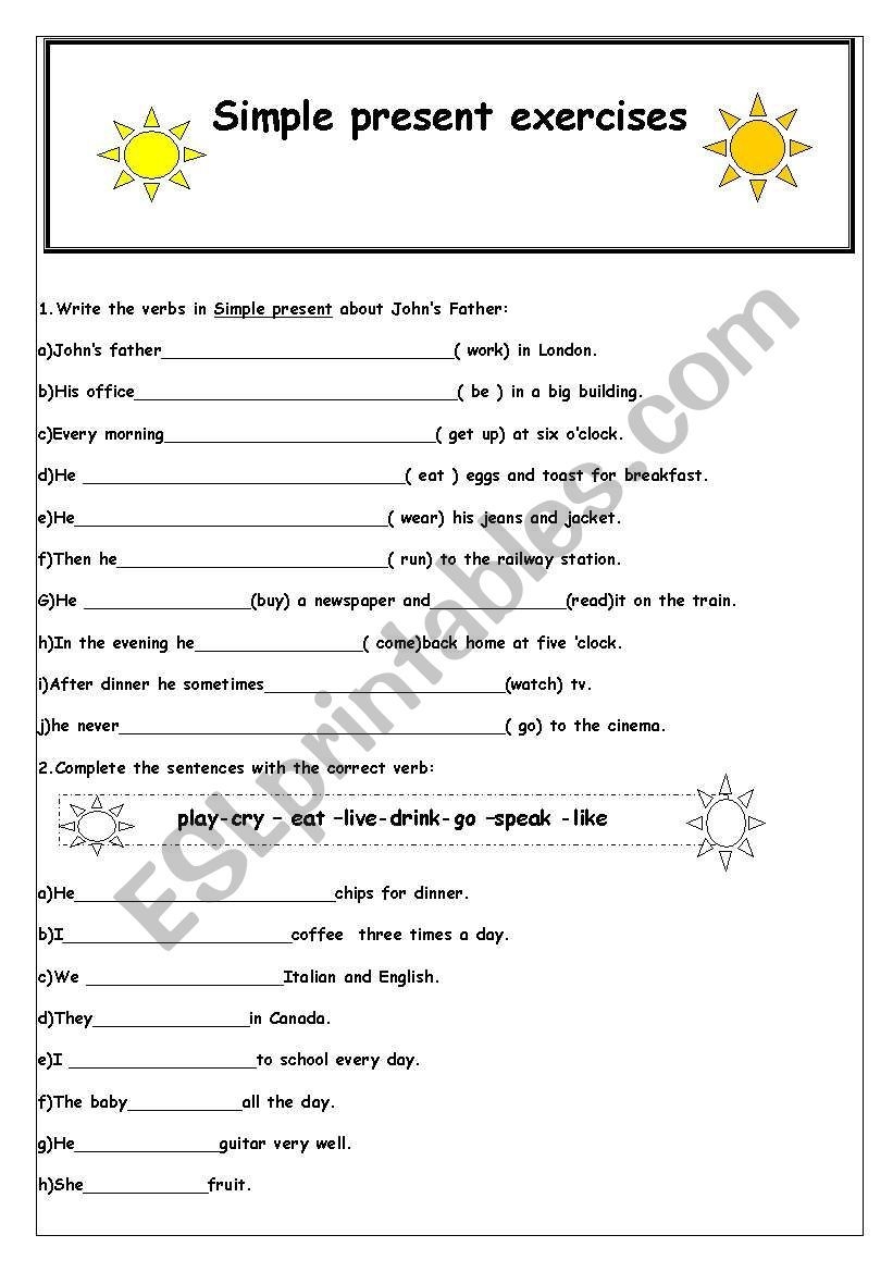 Simple Present Exercises Worksheet