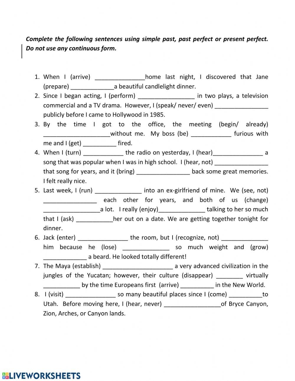 Simple Present Perfect Past Past Perfect Worksheet Artofit