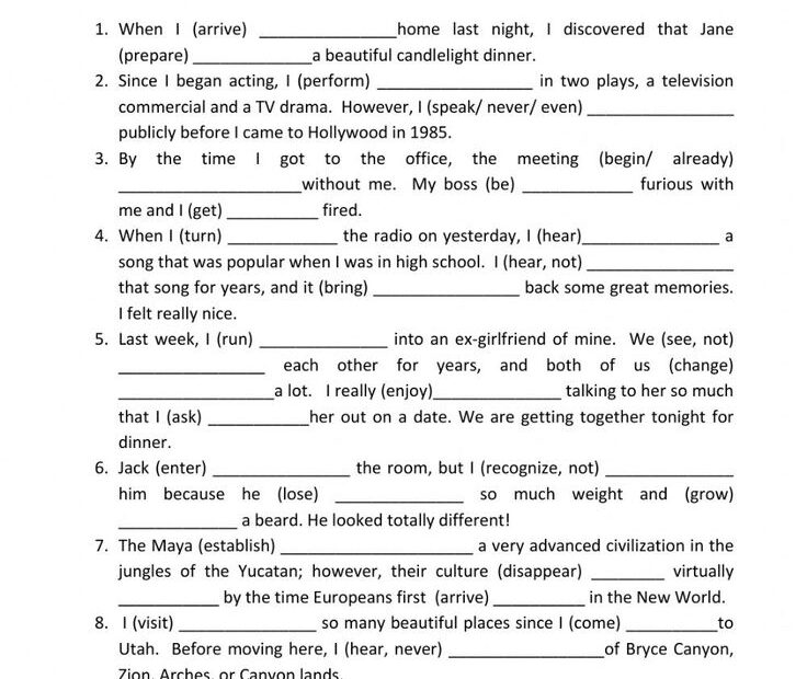 Simple Present Perfect Past Past Perfect Worksheet Ingles