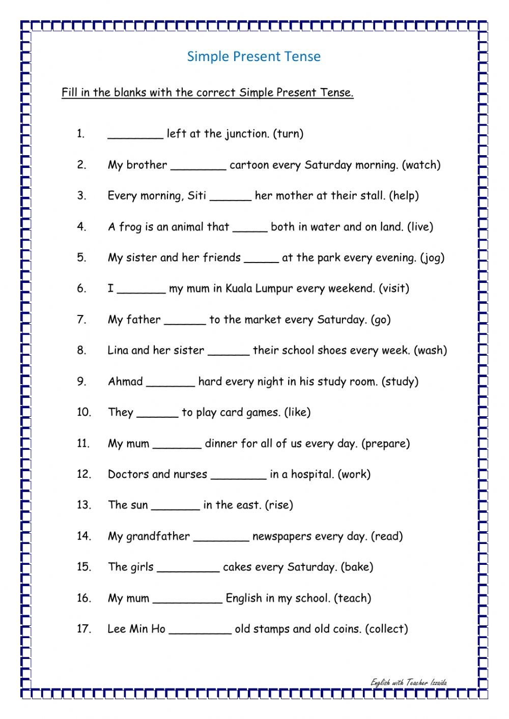 Simple Present Tense Exercises ArielleminMarsh