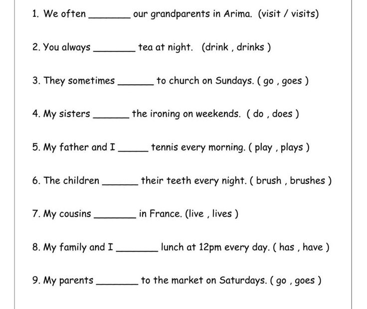 Simple Present Tense Exercises MinaatGill
