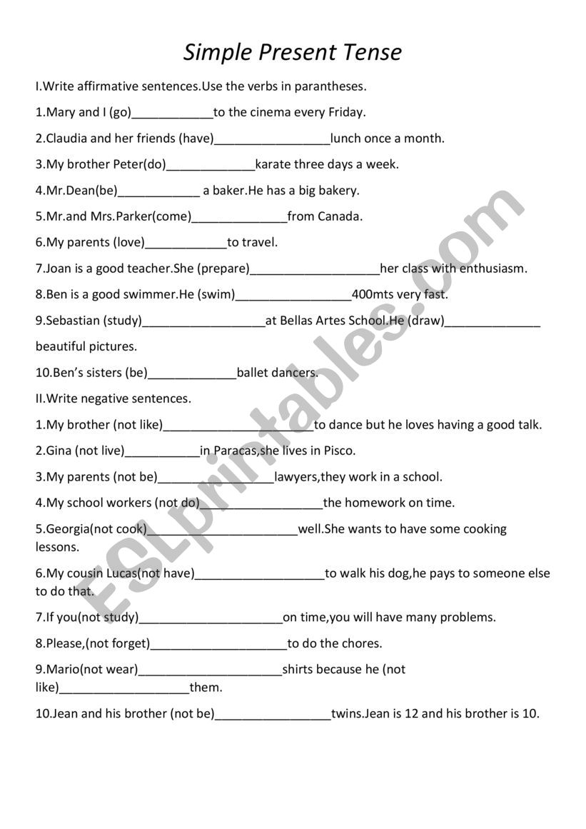 Simple Present Tense Worksheet Class 5