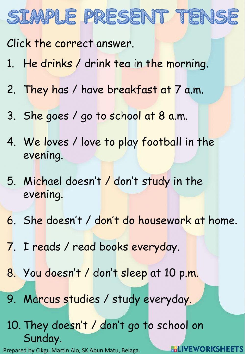 Simple Present Tense Worksheets English Grammar Exercises Positive 