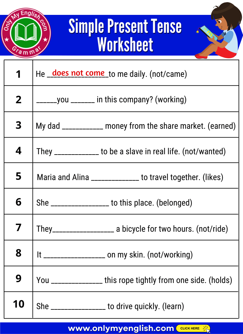 Simple Present Tense Worksheets For Grade Simple Present Tense The 