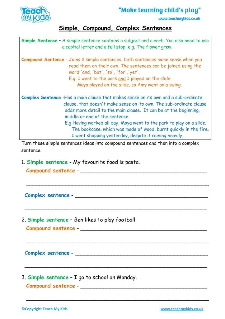 Simple Sentence And Compound Sentence Worksheets Web Simple Compound 
