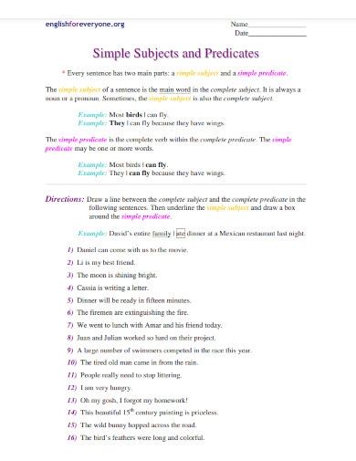 Simple Subject 8 Examples Format How To Use PDF