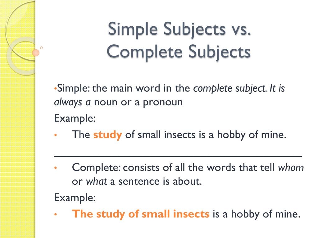 Simple Subject And Complete Subject