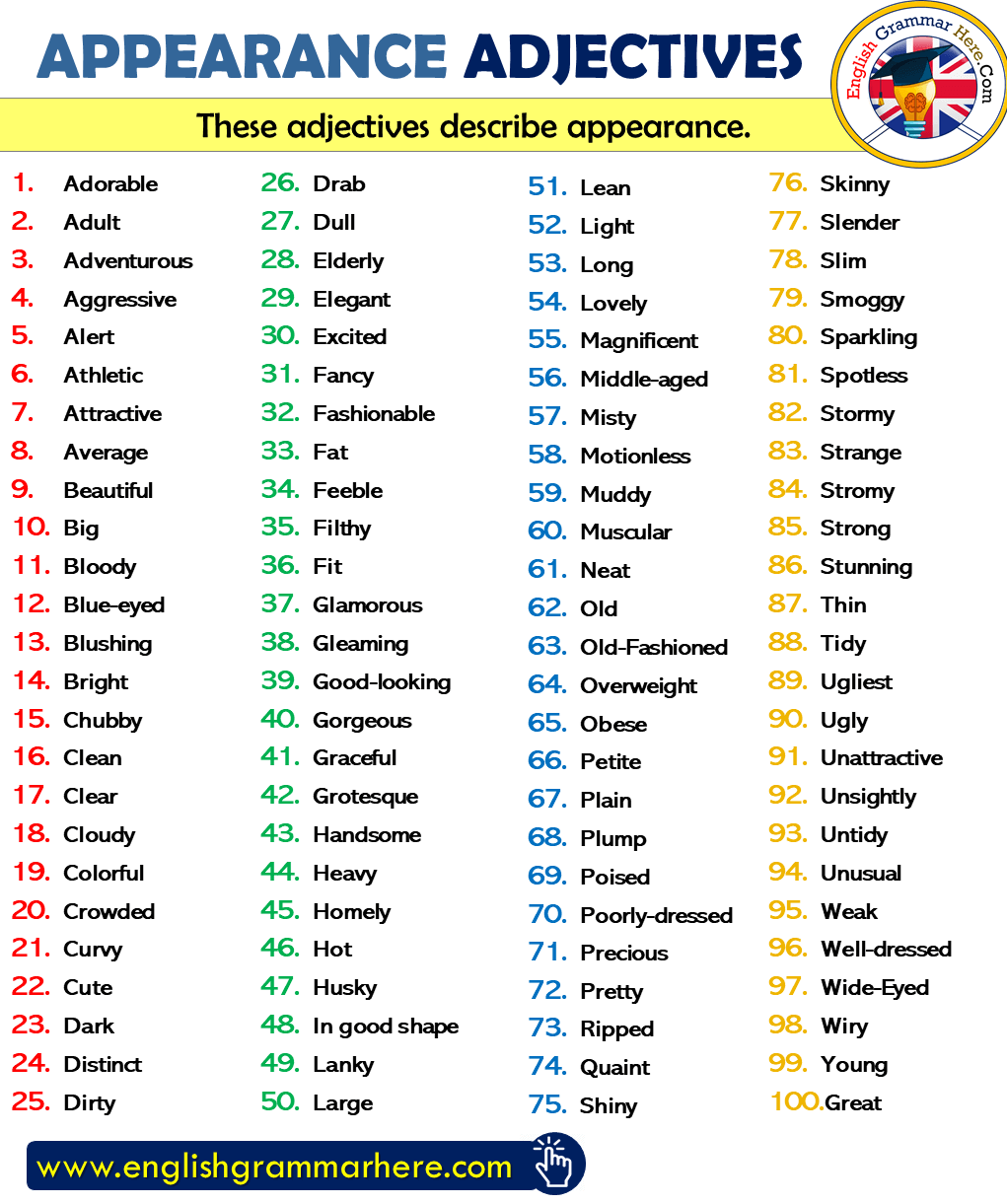 Size Adjectives List In English English Grammar Here