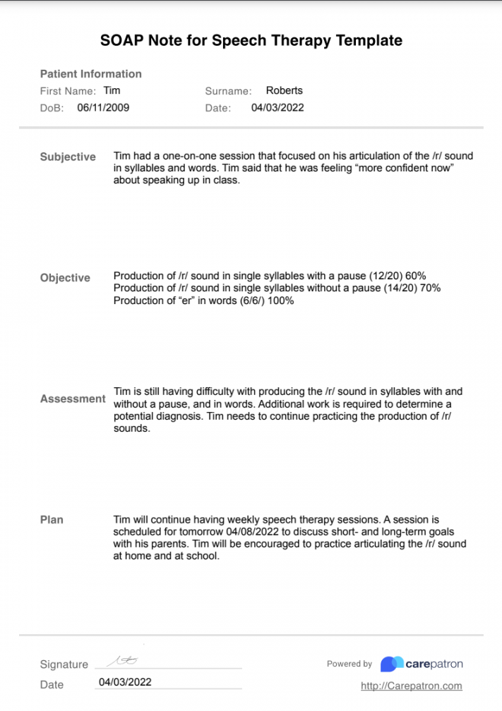 Soap Notes Speech Therapy Printable PDF Template