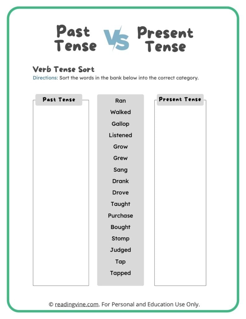 Sort The Past Tense And Present Tense Verbs image ReadingVine
