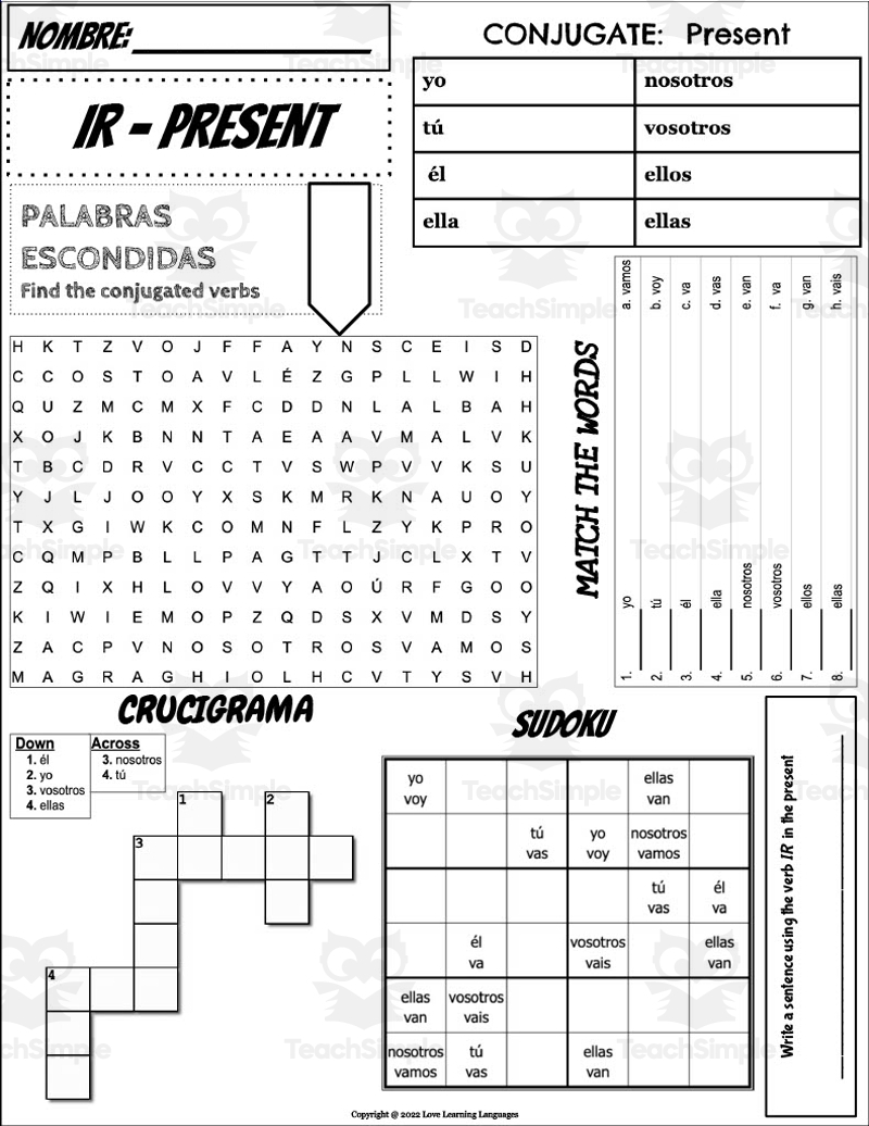 Spanish Verb IR Conjugation Worksheet By Teach Simple