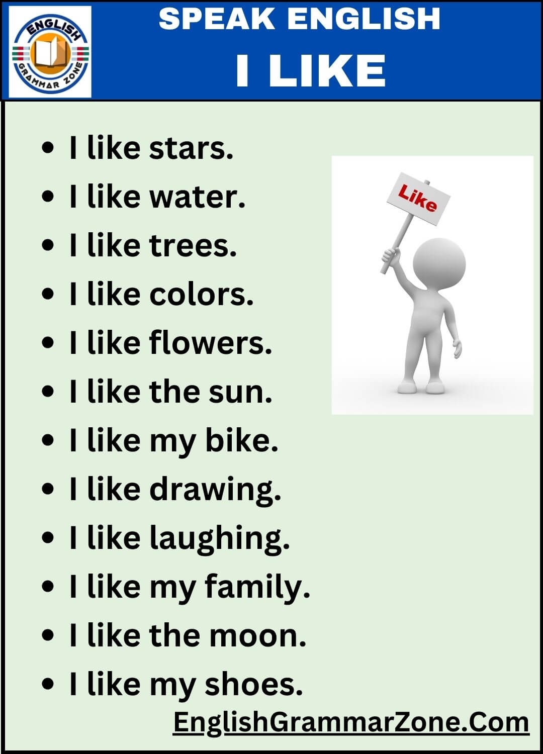 Speak English I Like Meaning English Grammar Zone