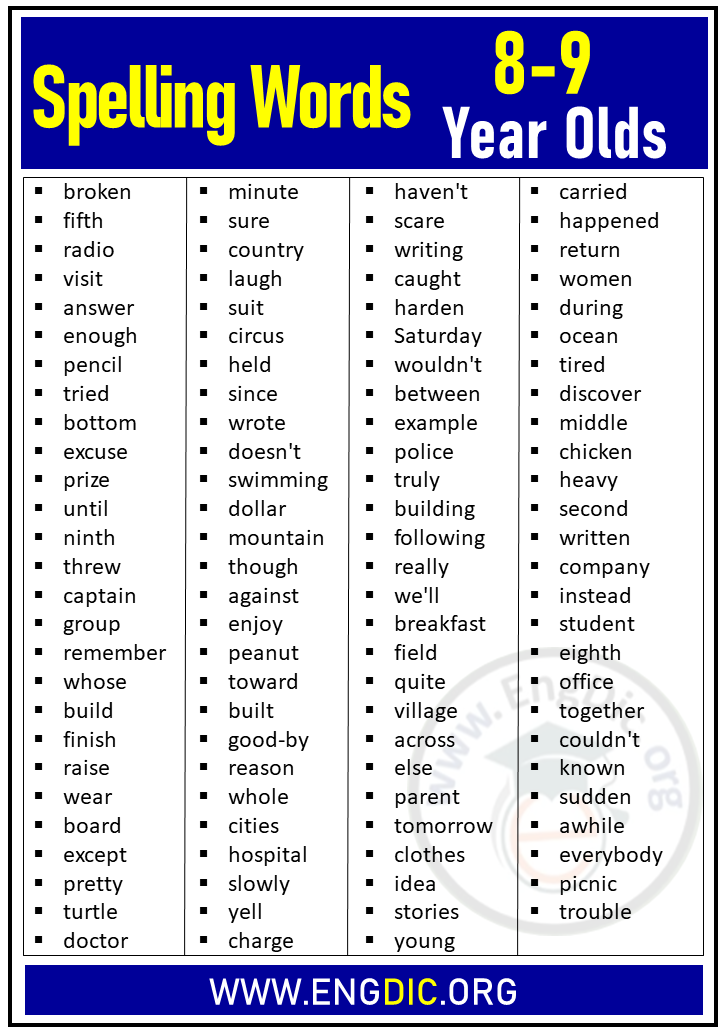 vocabulary words for 10 year olds