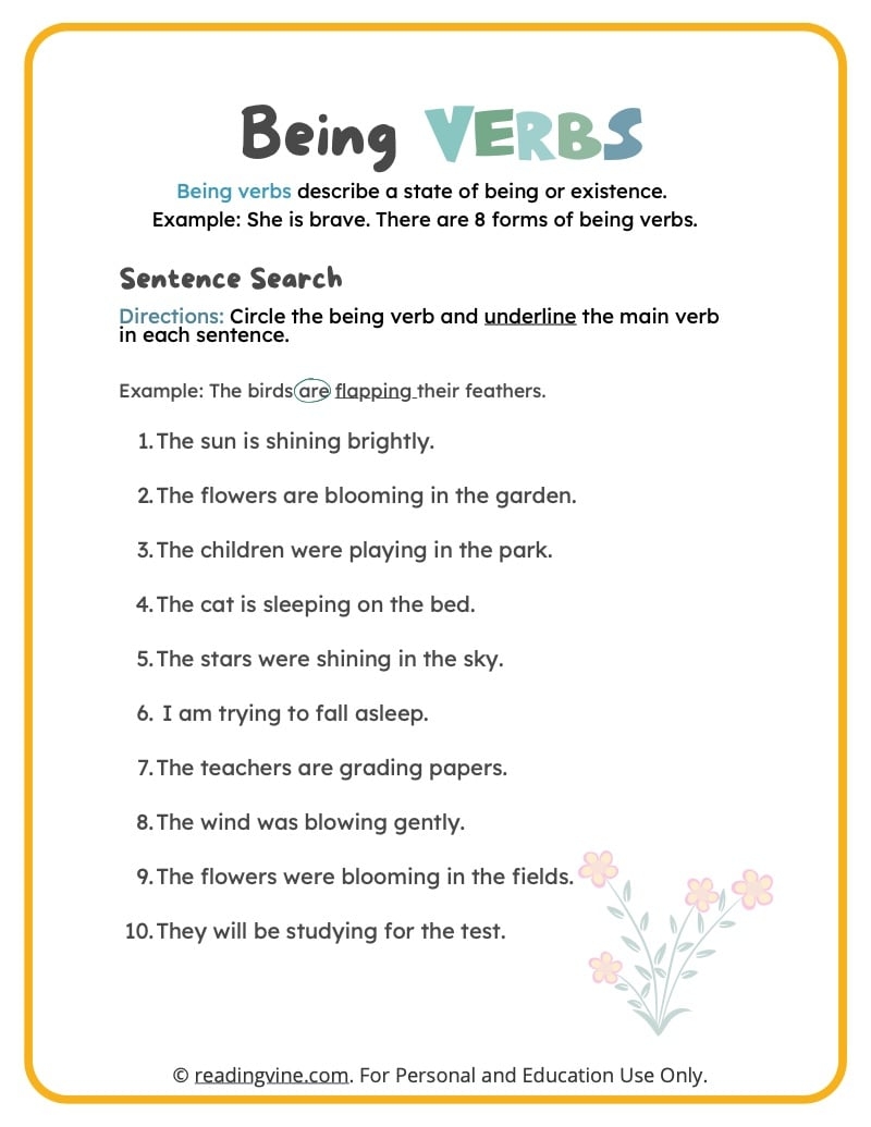 State Of Being Verbs Worksheets quot To Be quot Verbs Activities