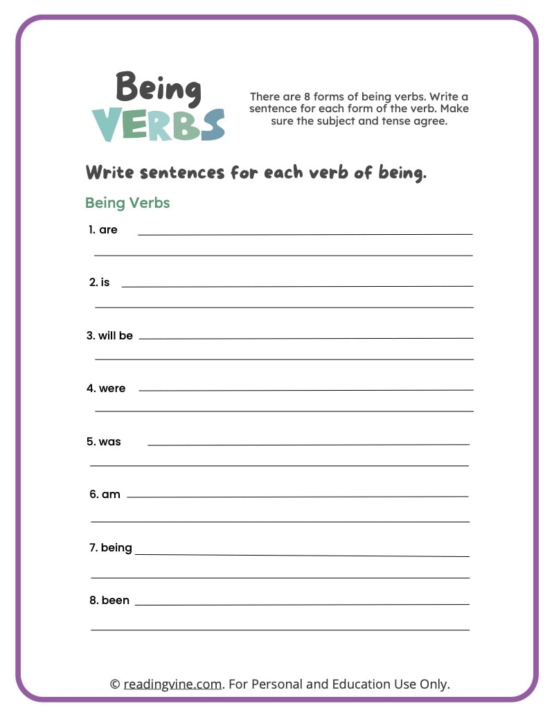 list state of being verbs