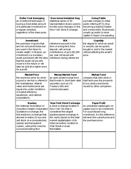 Stock Market Vocabulary By Kayleigh Sydserff Teachers Pay Teachers