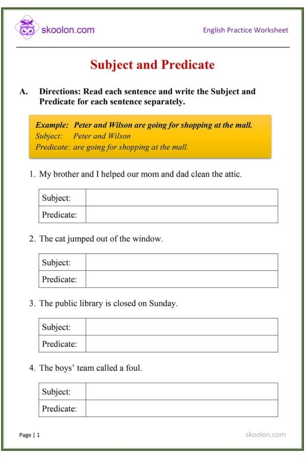 english grammar subject and predicate