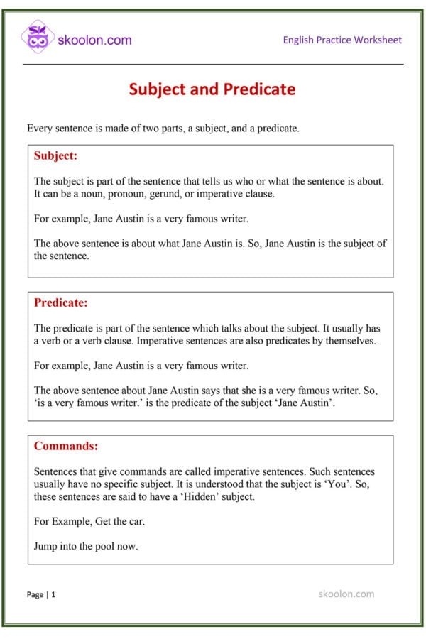grammar subject and predicate