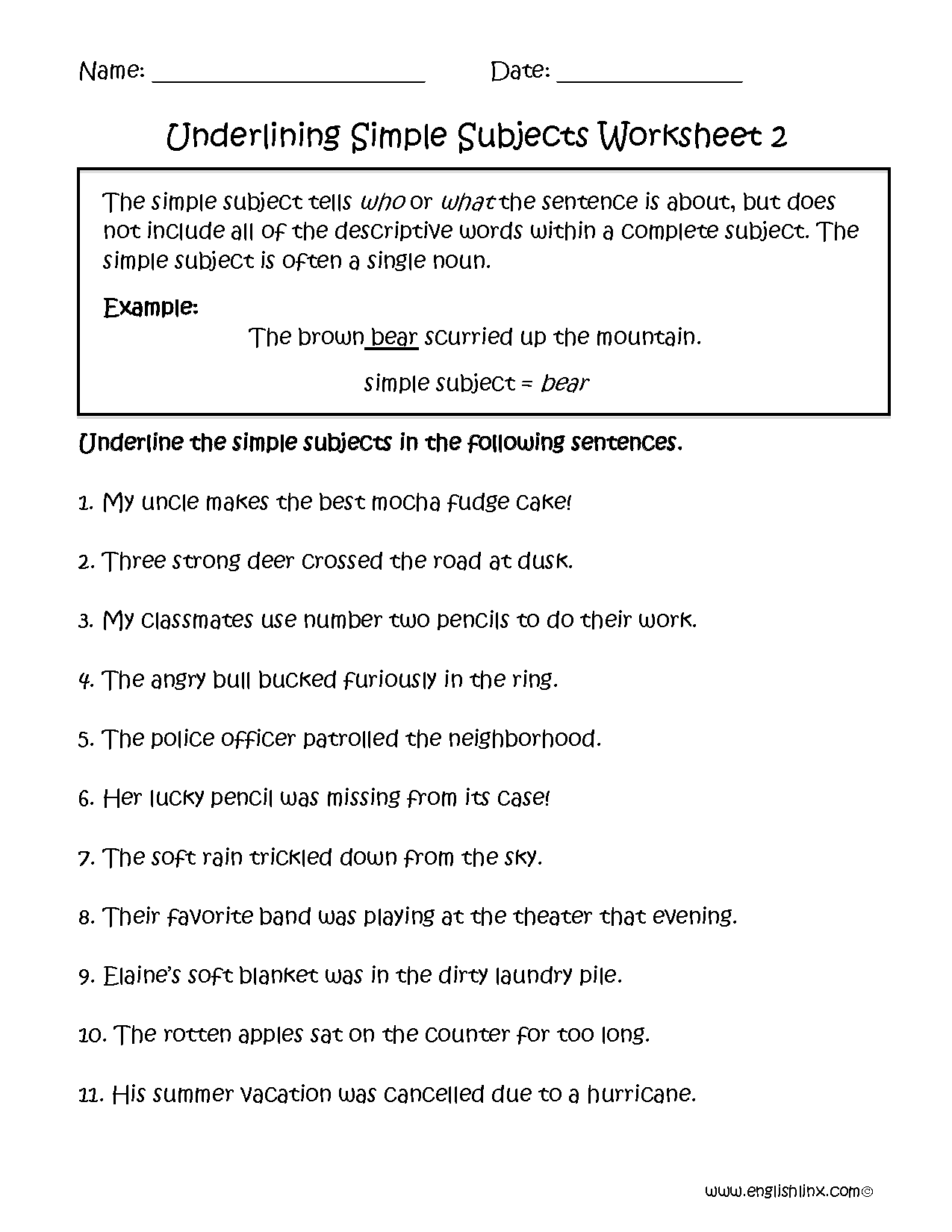 list of simple subject words