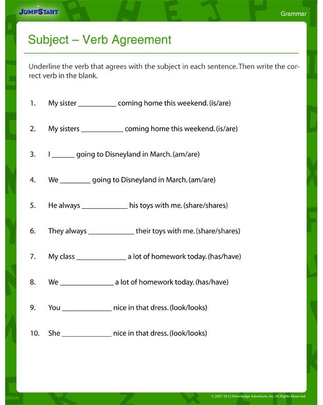 Subject Verb Agreement Exercises Printable Printable Calendars AT A 
