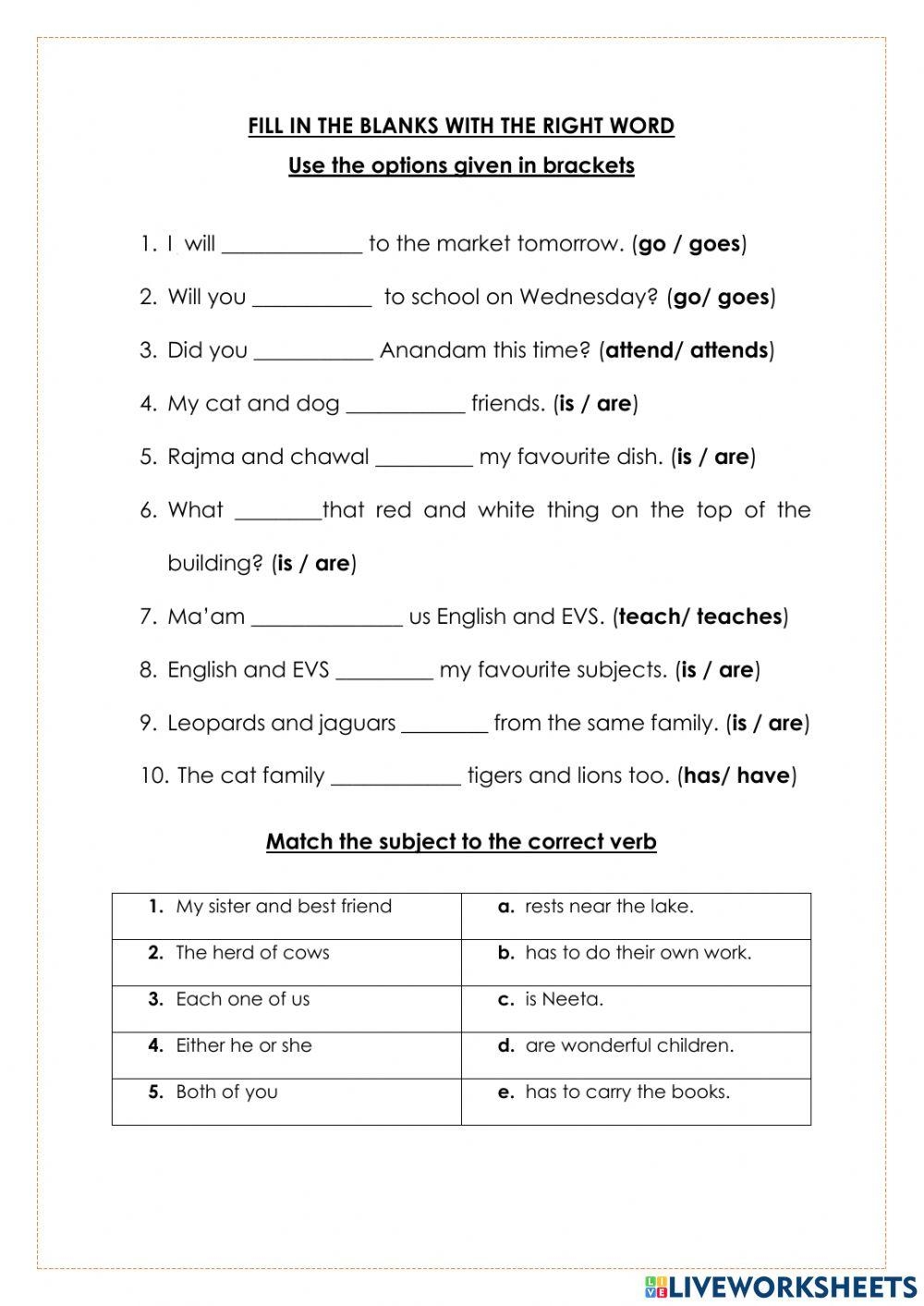 Subject Verb Agreement Grammar Guide English ESL Worksheets Pdf Doc 