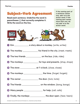 Subject Verb Agreement Grammar Practice Printable Skills Sheets 