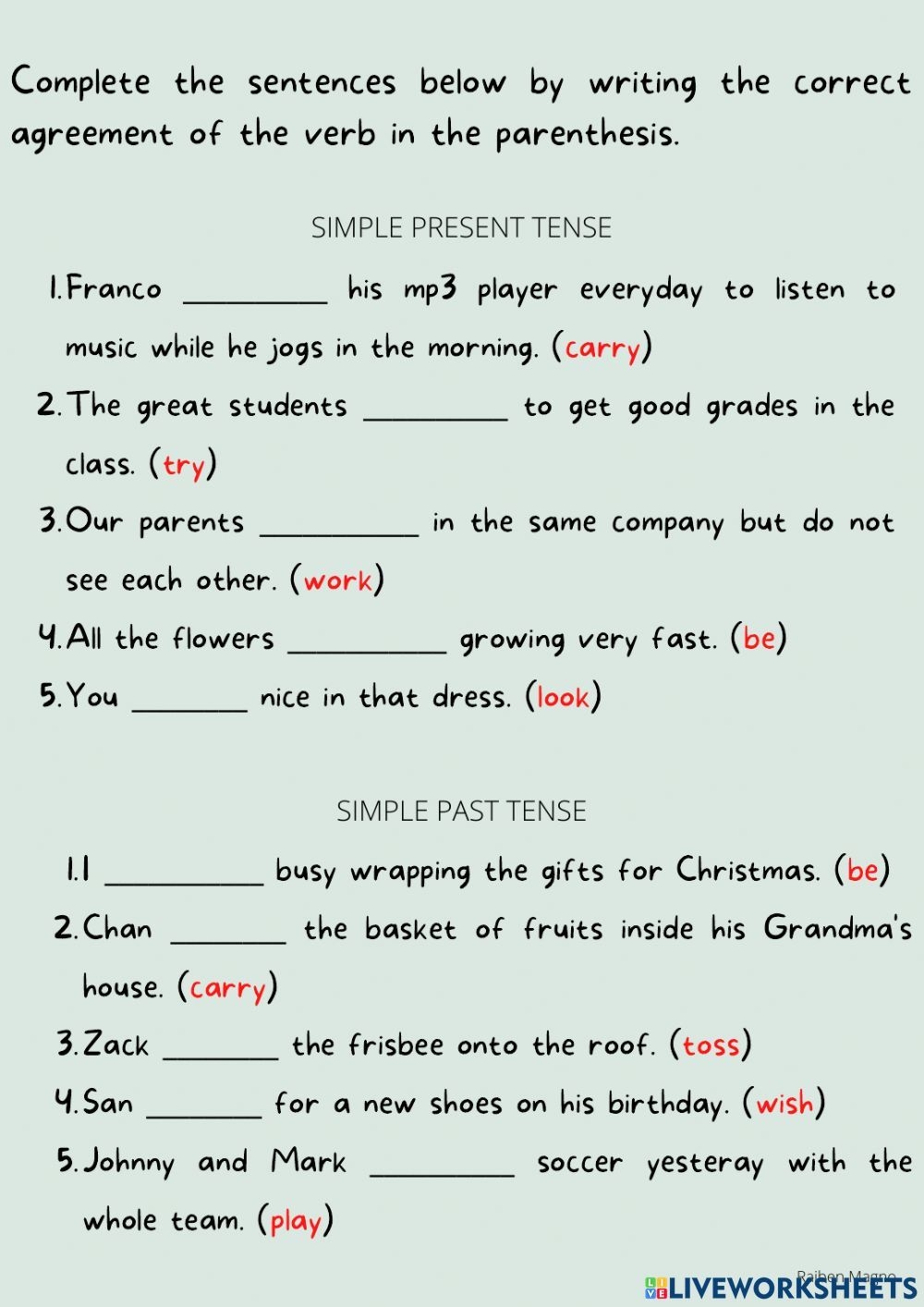 Subject Verb Agreement Interactive Exercise For Grade 6 Subject And 
