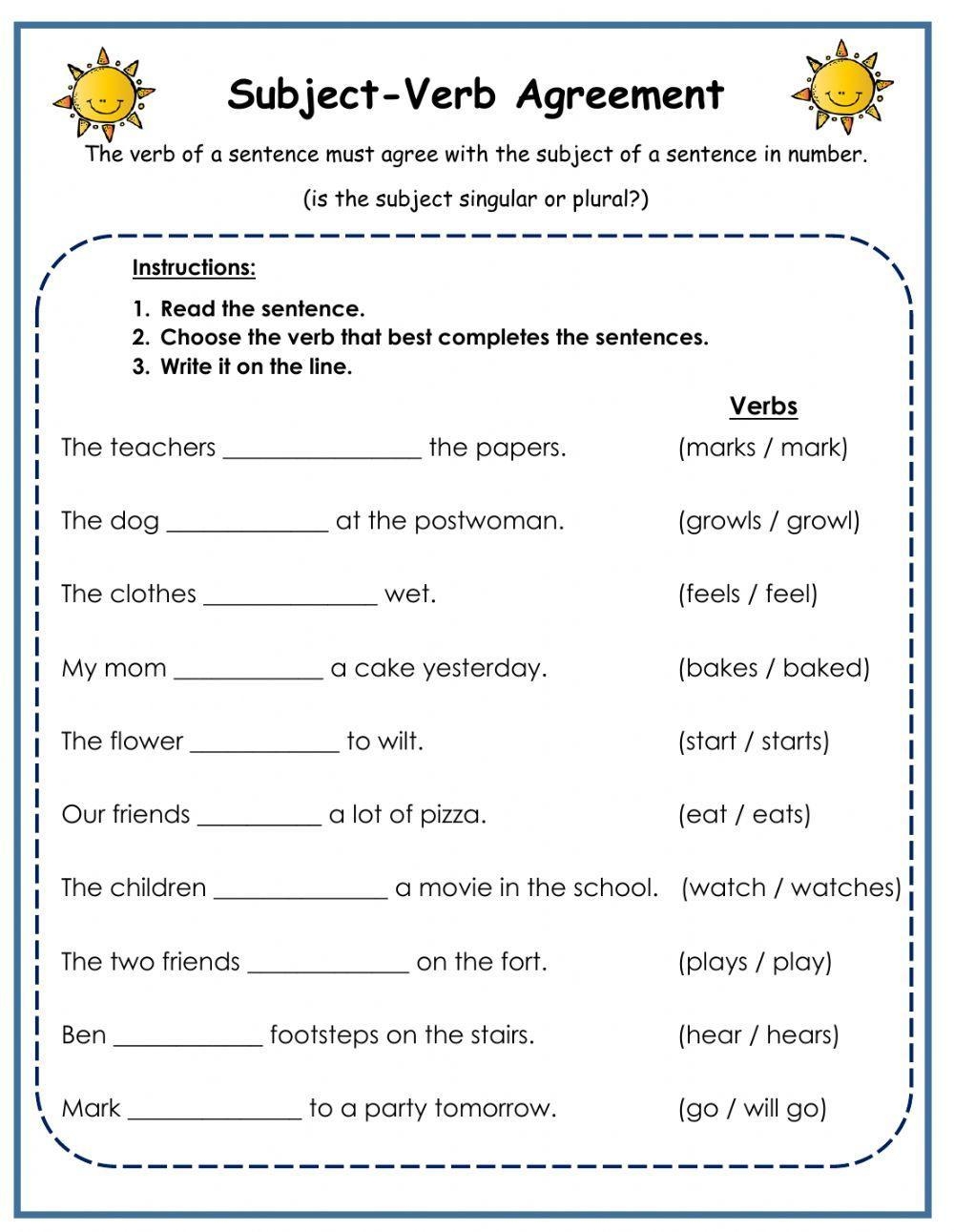 Subject Verb Agreement Live Worksheets Worksheets Library