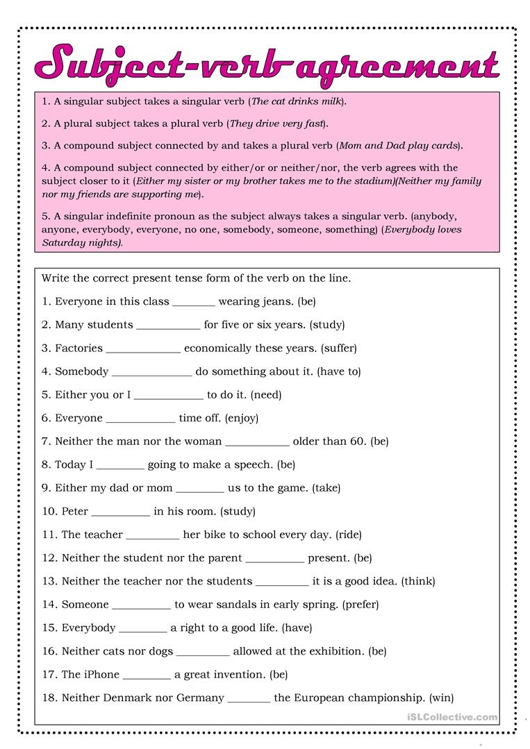 subject verb agreement exercises printable subject verb agreement exercises printable