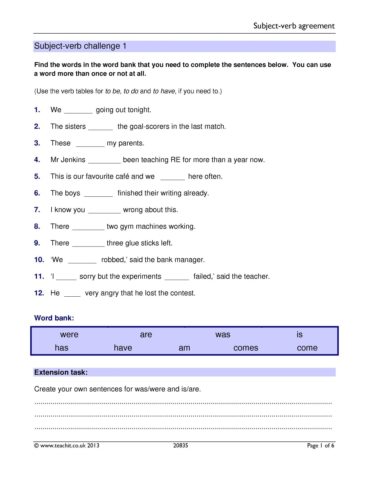 Subject Verb Agreement Quiz With Answer Keys Subject Verb Agreement 
