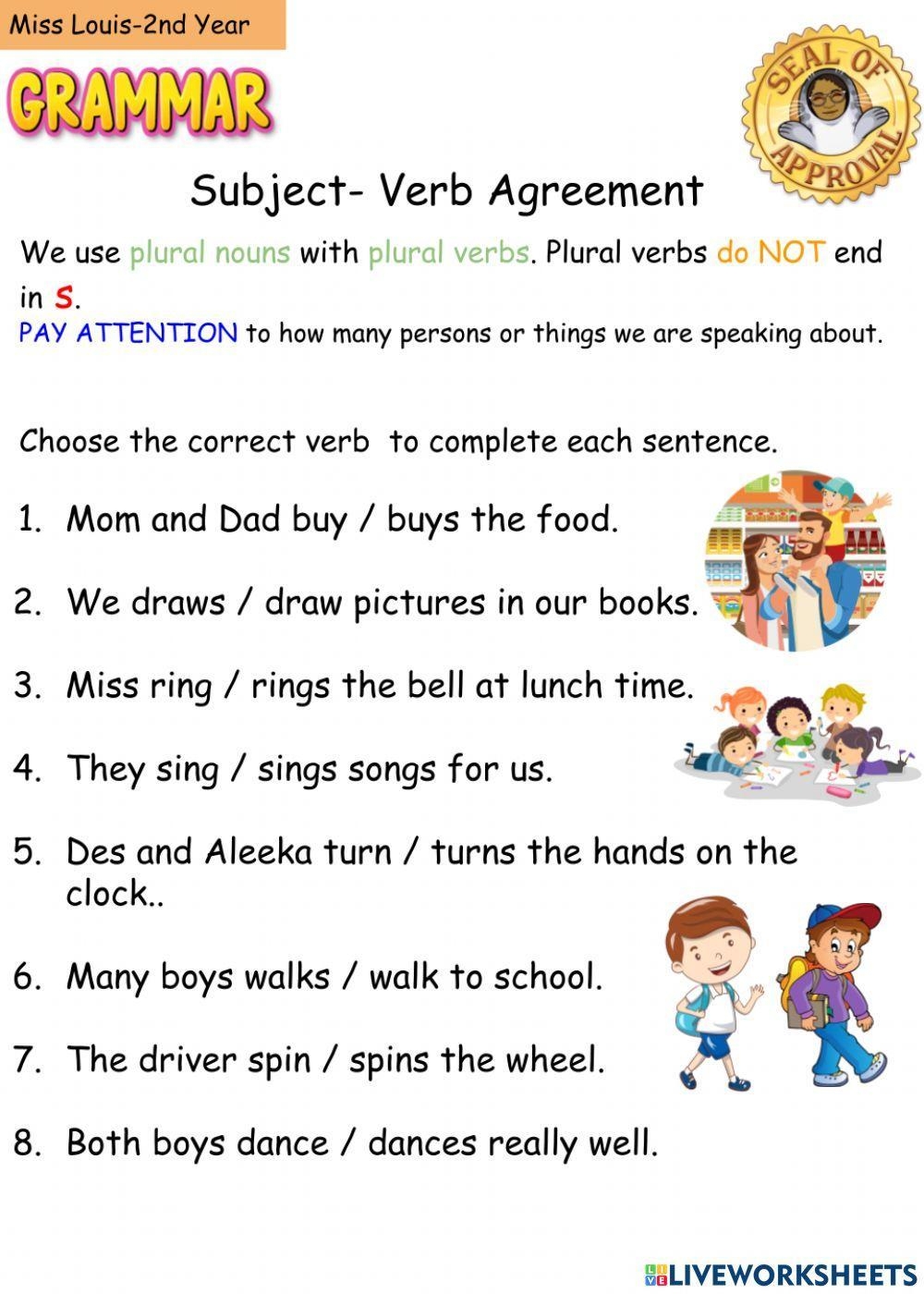 simple subject verb agreement worksheet