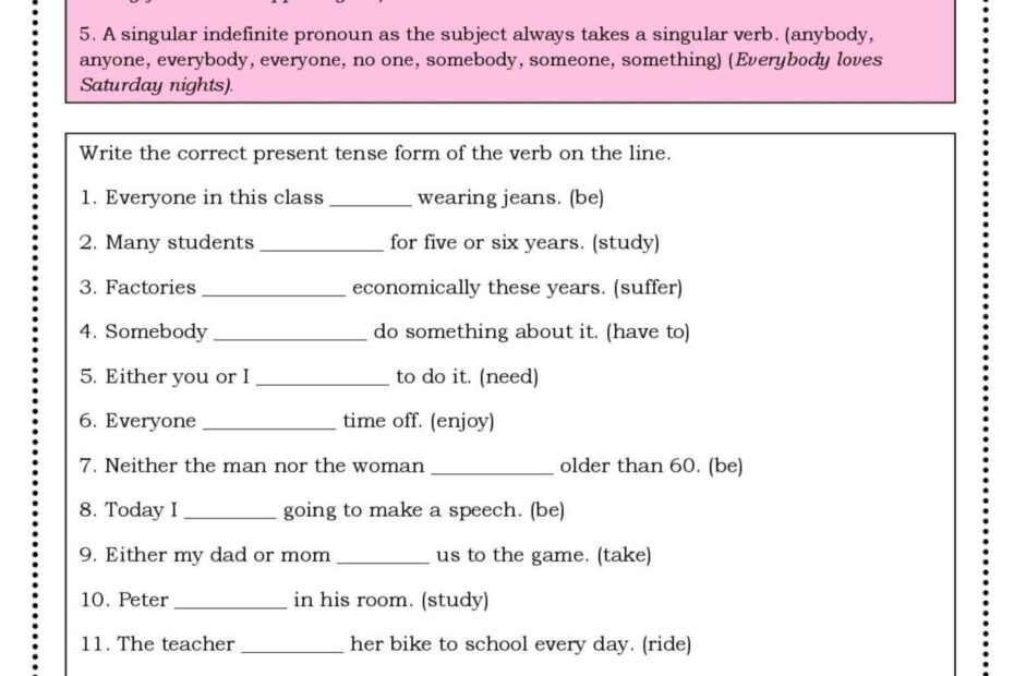 Subject verb Agreement Worksheet In English ESL