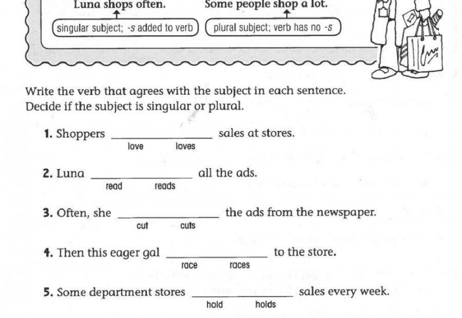 Subject Verb Agreement Worksheet Printable PDF Template