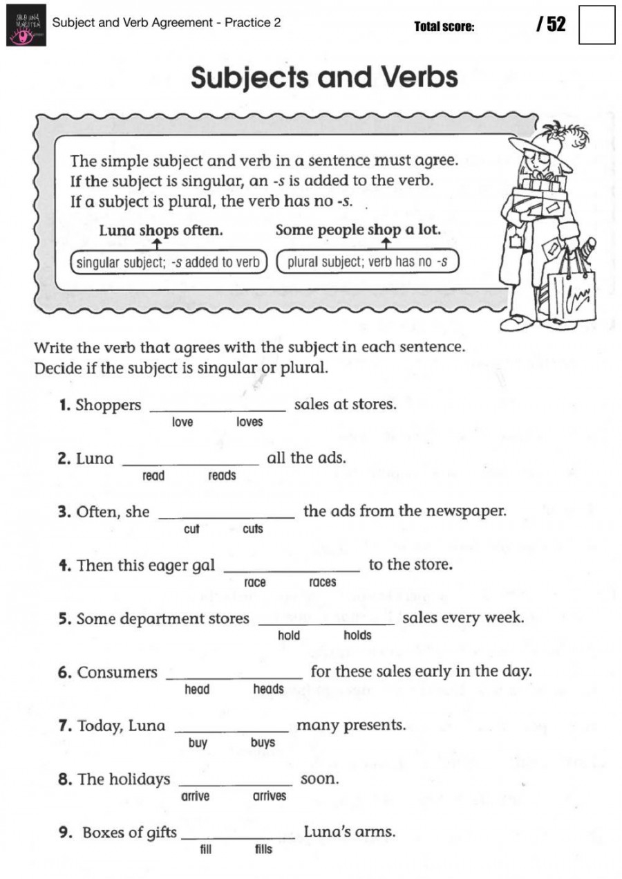 Subject Verb Agreement Worksheet Printable PDF Template