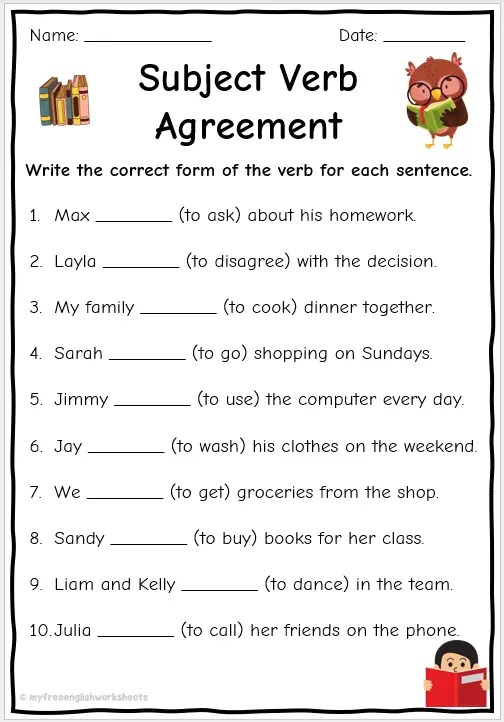 Subject Verb Agreement Worksheets Free English Worksheets 