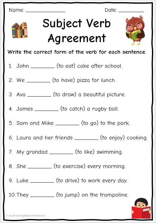 Subject Verb Agreement Worksheets Free English Worksheets 