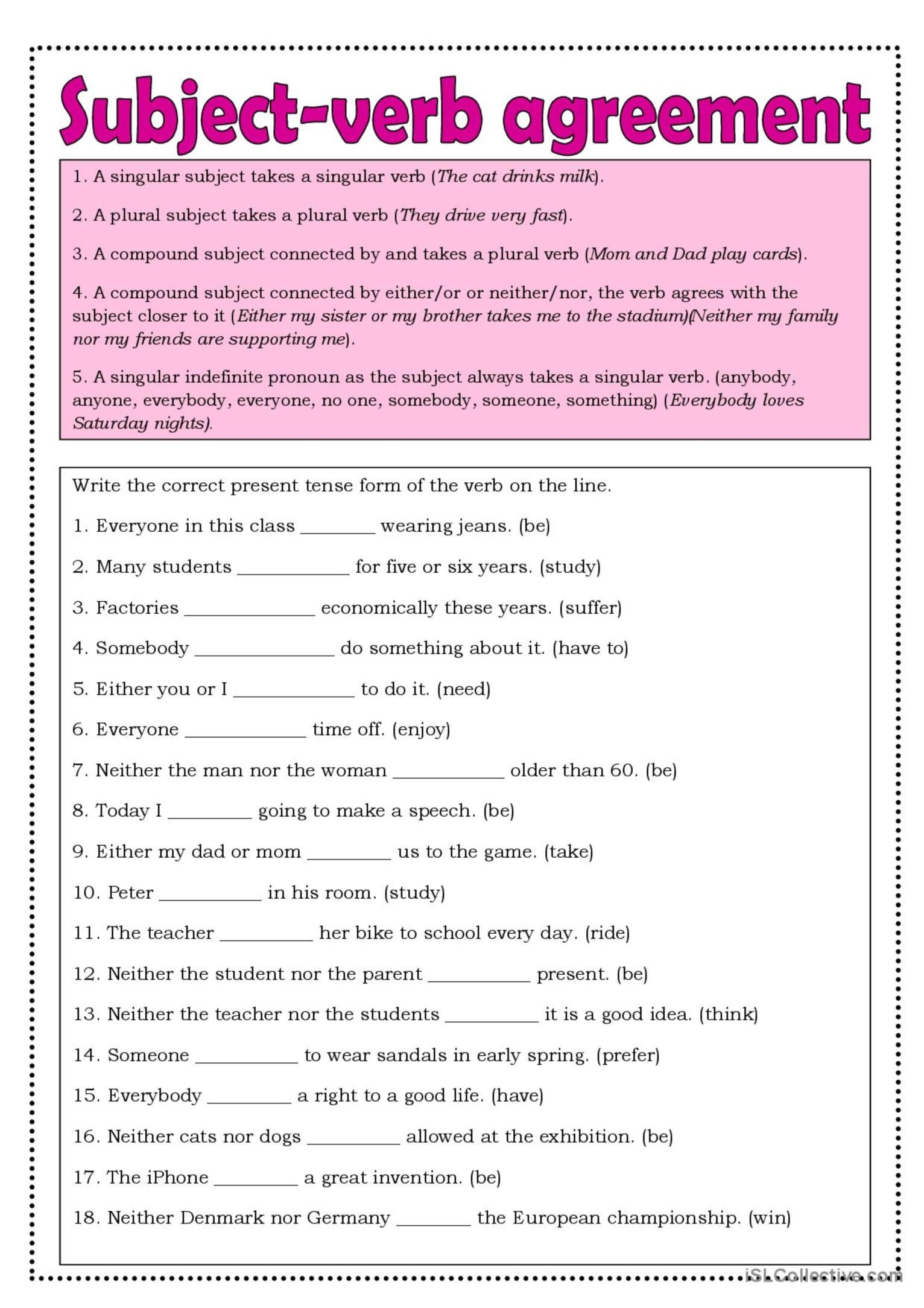 Subject Verb Agreement Worksheets Pdf Worksheeta Vrogue co