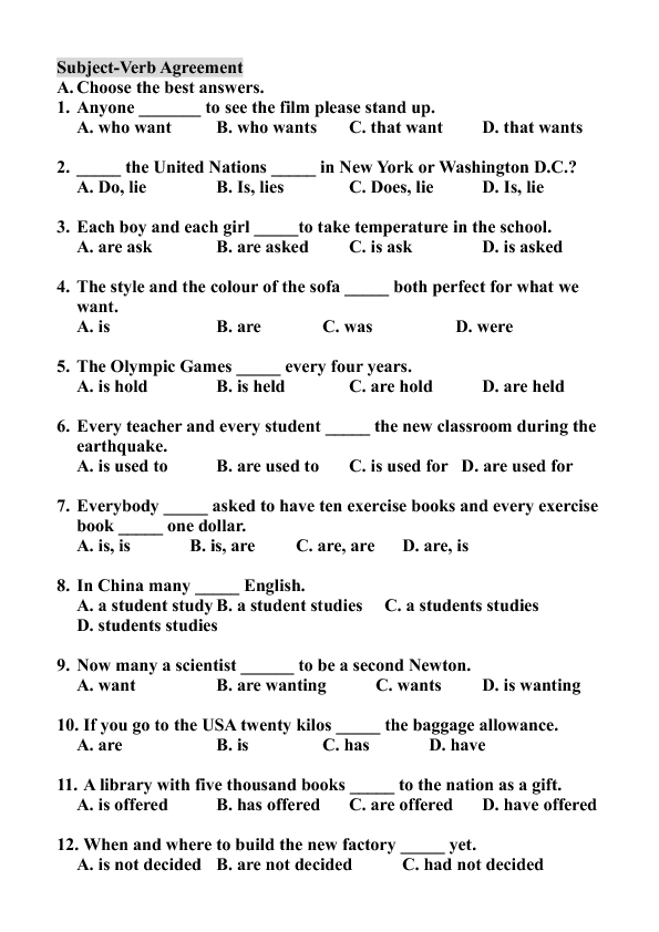 Subject Verb Agreement