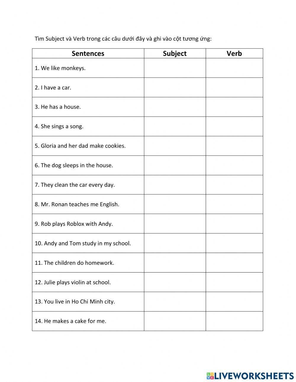 Subject Verb Object Worksheets F 2 Grammar Tasks Twinkl 