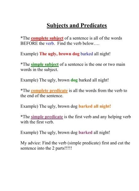 Subjects And Predicates